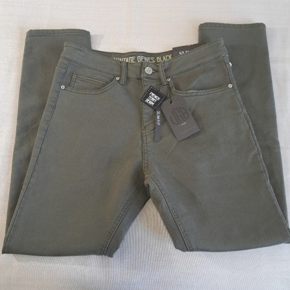 VGB Vintage Genes Black Slim‎ Fit Green French Terry Denim Jeans Men's 30W X30L - Picture 1 of 16
